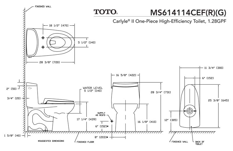 TOTO Carlyle II 1G OnePiece HighEfficiency Toilet with SanaGloss