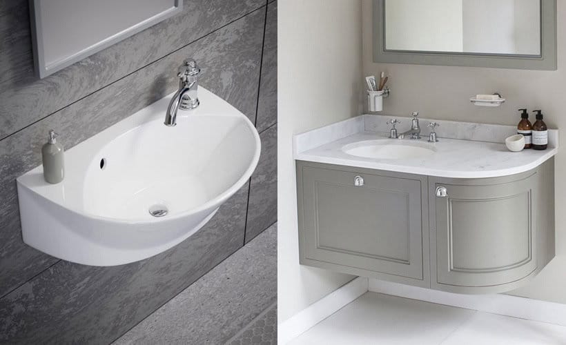 Use curved, round or oval shape fixtures to minimize bathroom corners