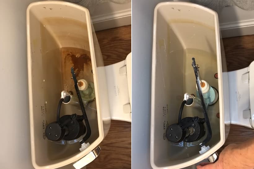 Before and after mineral deposit clear up.